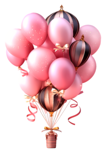 Free Download Pink balloon bouquet with ribbons PNG File with Transparent Background