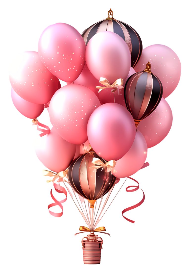 Free Download Pink balloon bouquet with ribbons PNG File with Transparent Background