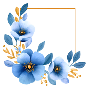 Free Download Blue Floral Corner Frame PNG File with Transparent Background