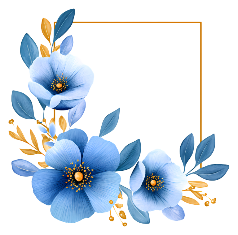 Free Download Blue Floral Corner Frame PNG File with Transparent Background