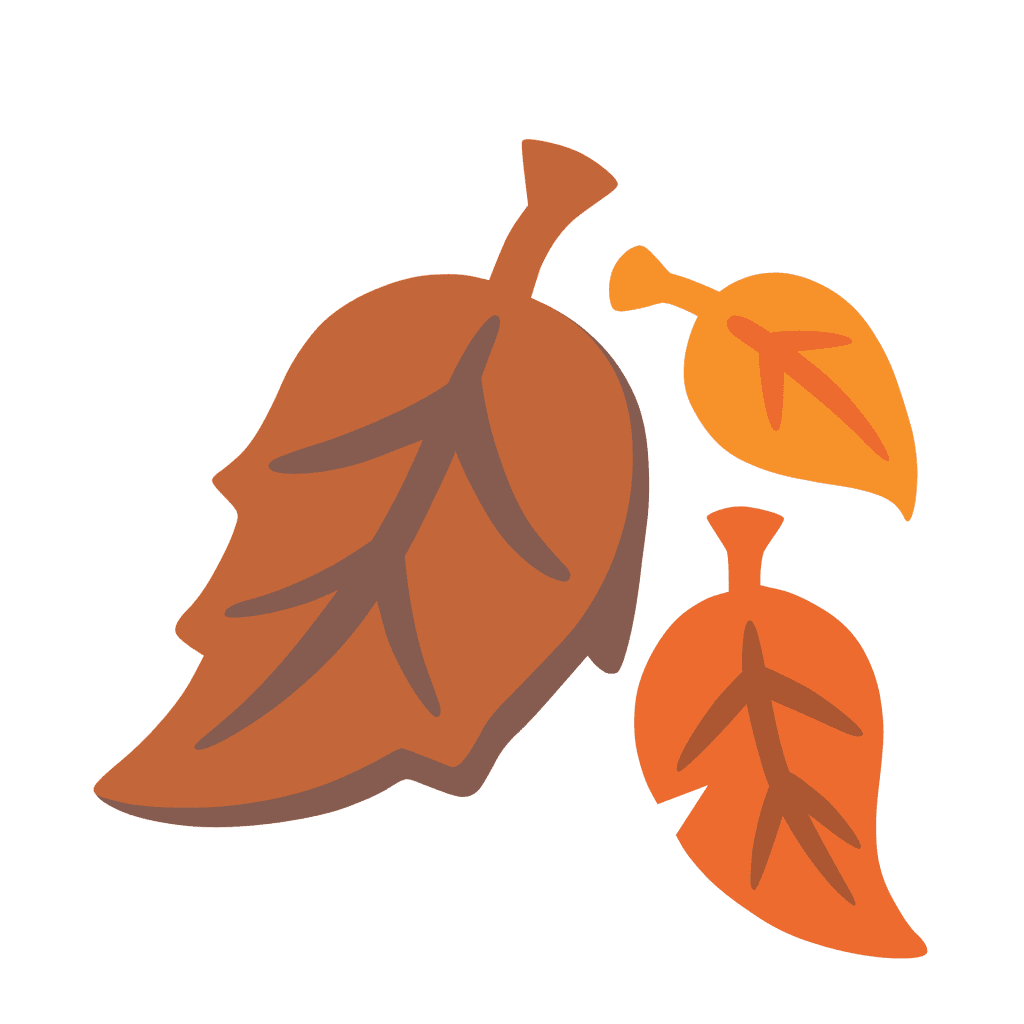 Flat autumn leaves vector graphic featuring brown and orange falling foliage on a clean white background.