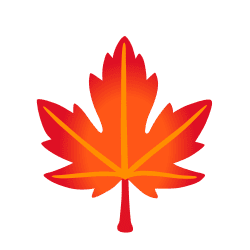 Red and orange maple leaf vector graphic featuring yellow veins and a clean white background.