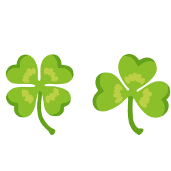 Flat green four-leaf clover and three-leaf shamrock vector graphic side-by-side on a clean white background.
