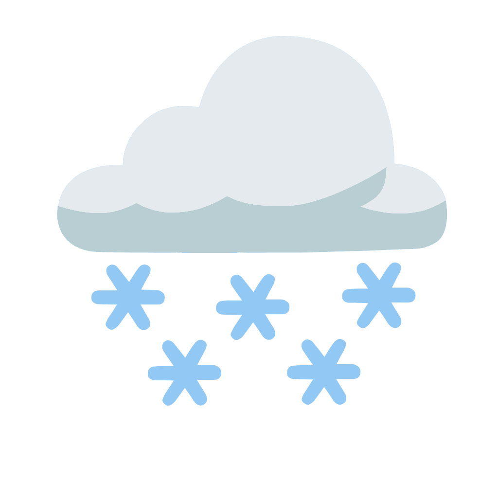 Flat cloud with falling blue snowflakes vector icon isolated on a clean white background.