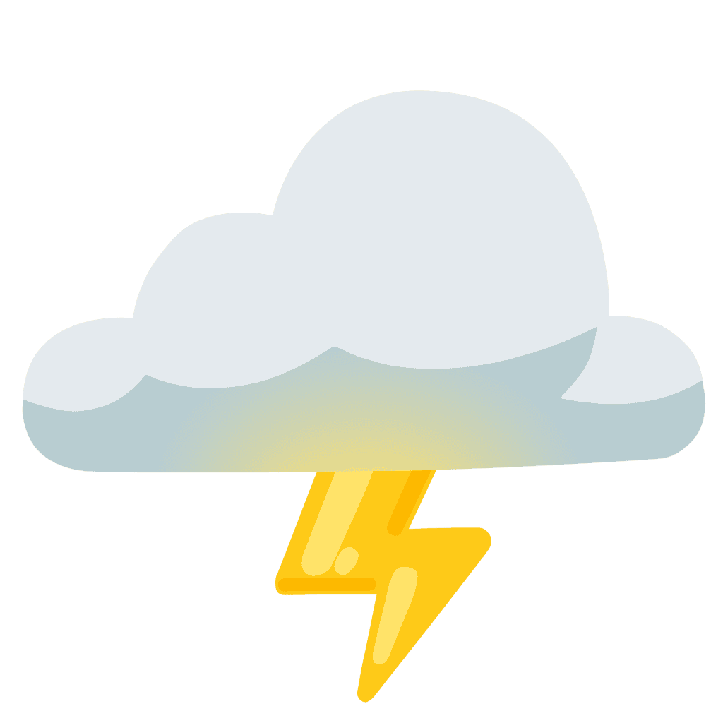 Flat cloud with a yellow lightning bolt vector icon isolated on a clean white background.