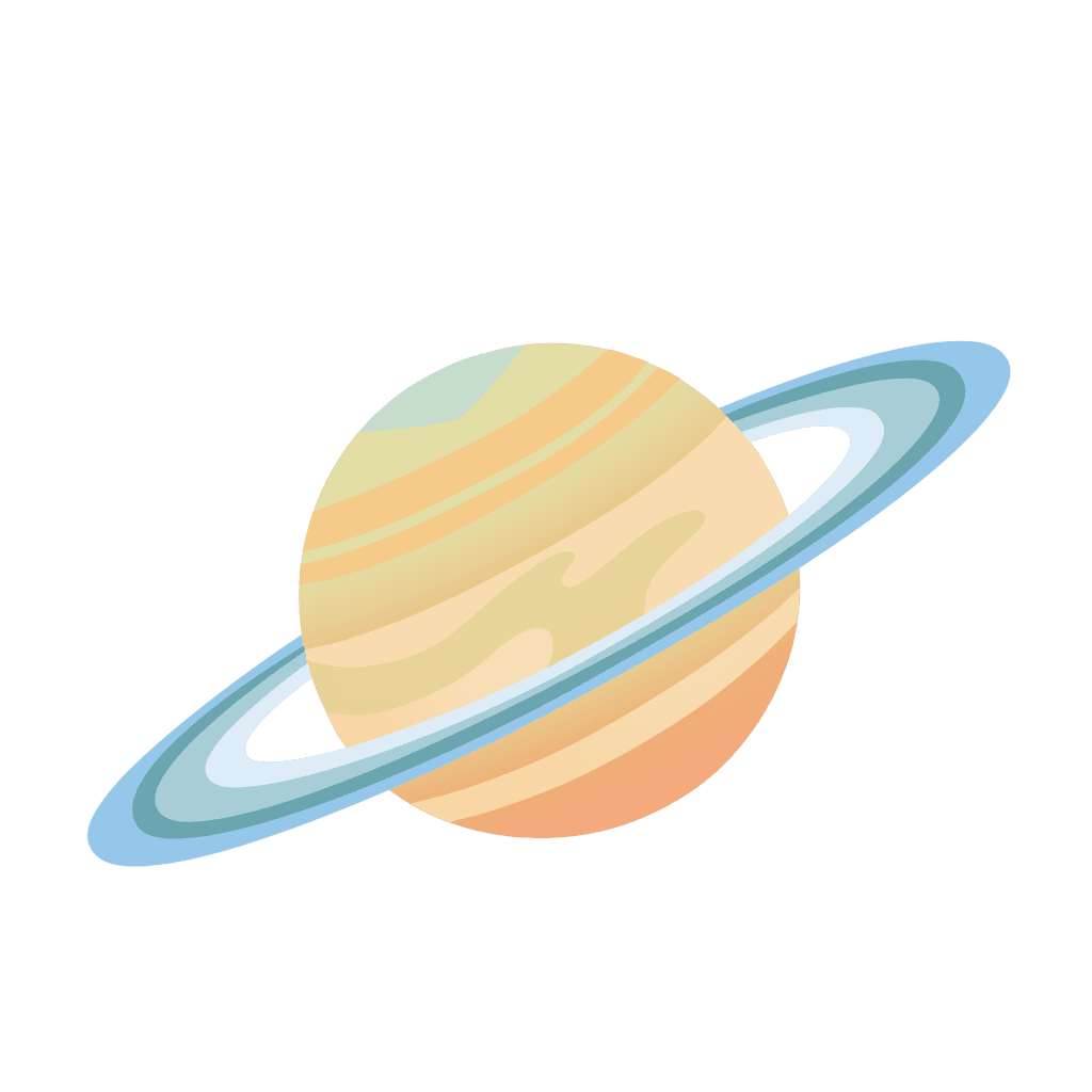 Flat Saturn planet vector icon with light blue planetary rings isolated on a white background.