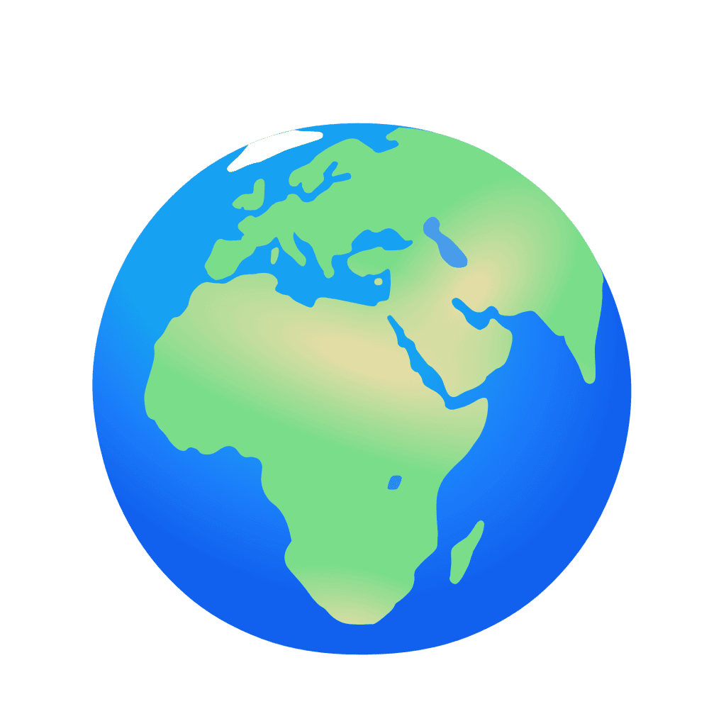 Planet Earth globe vector icon showing Europe and Africa isolated on a black background.