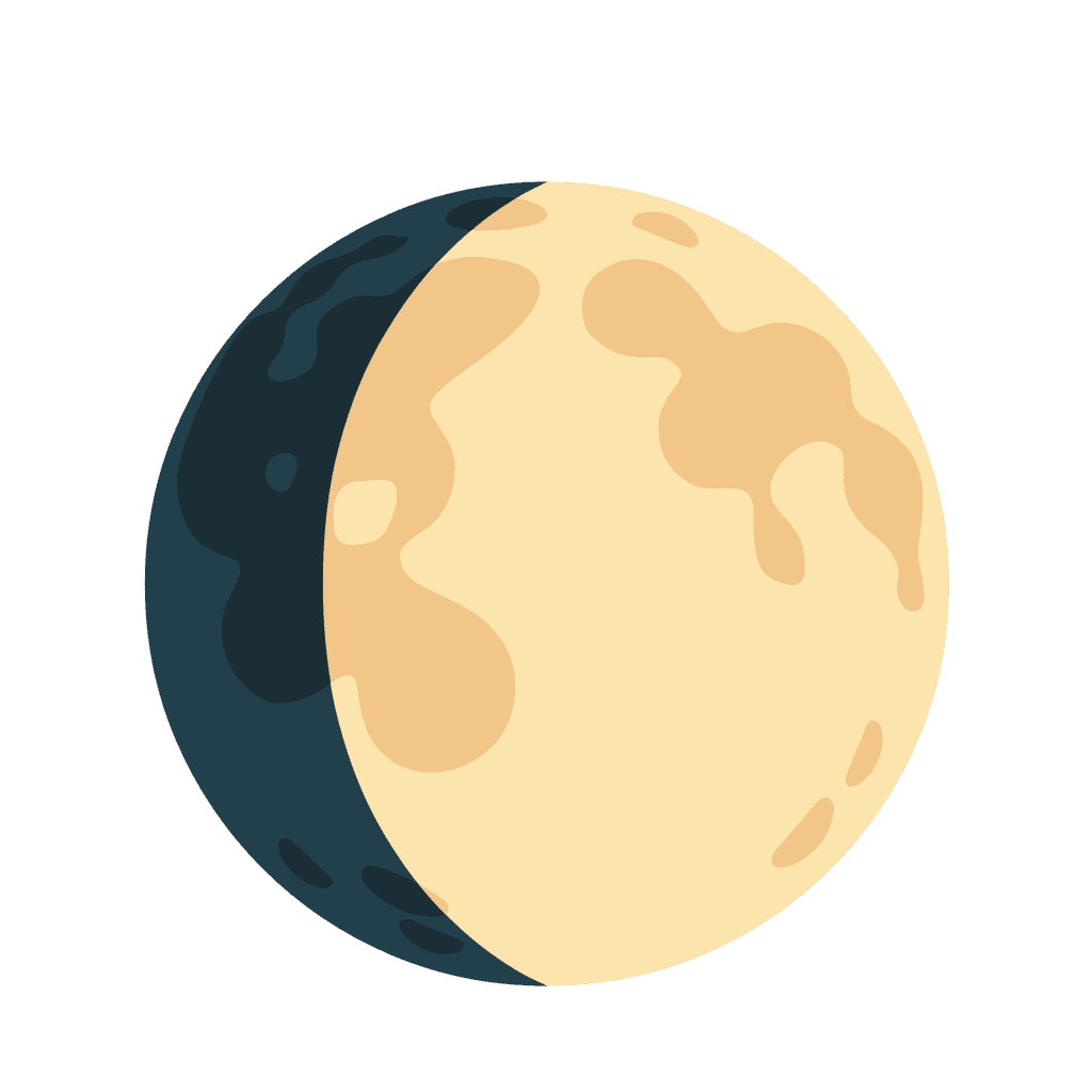 Flat yellow waxing gibbous moon vector icon with dark shaded side isolated on a white background.