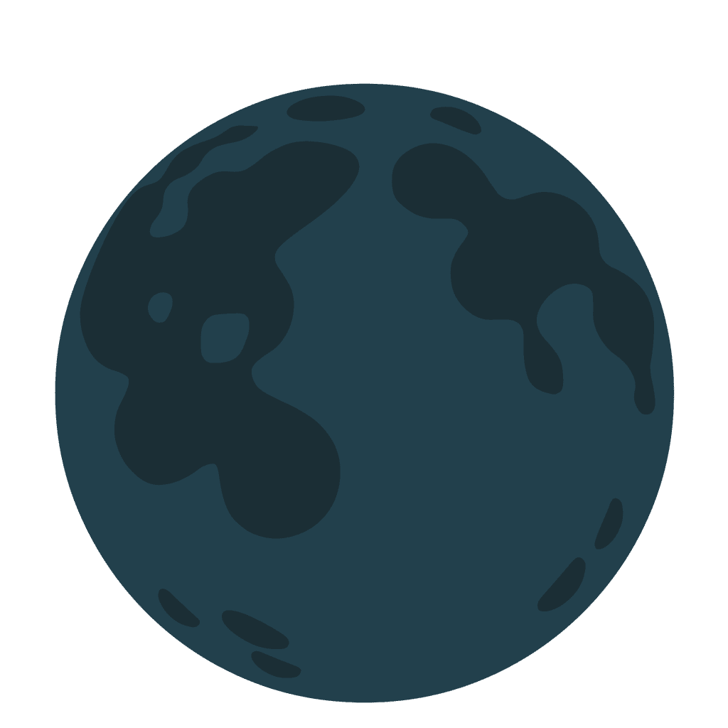 Flat dark blue new moon vector icon showing subtle crater outlines isolated on a transparent background.