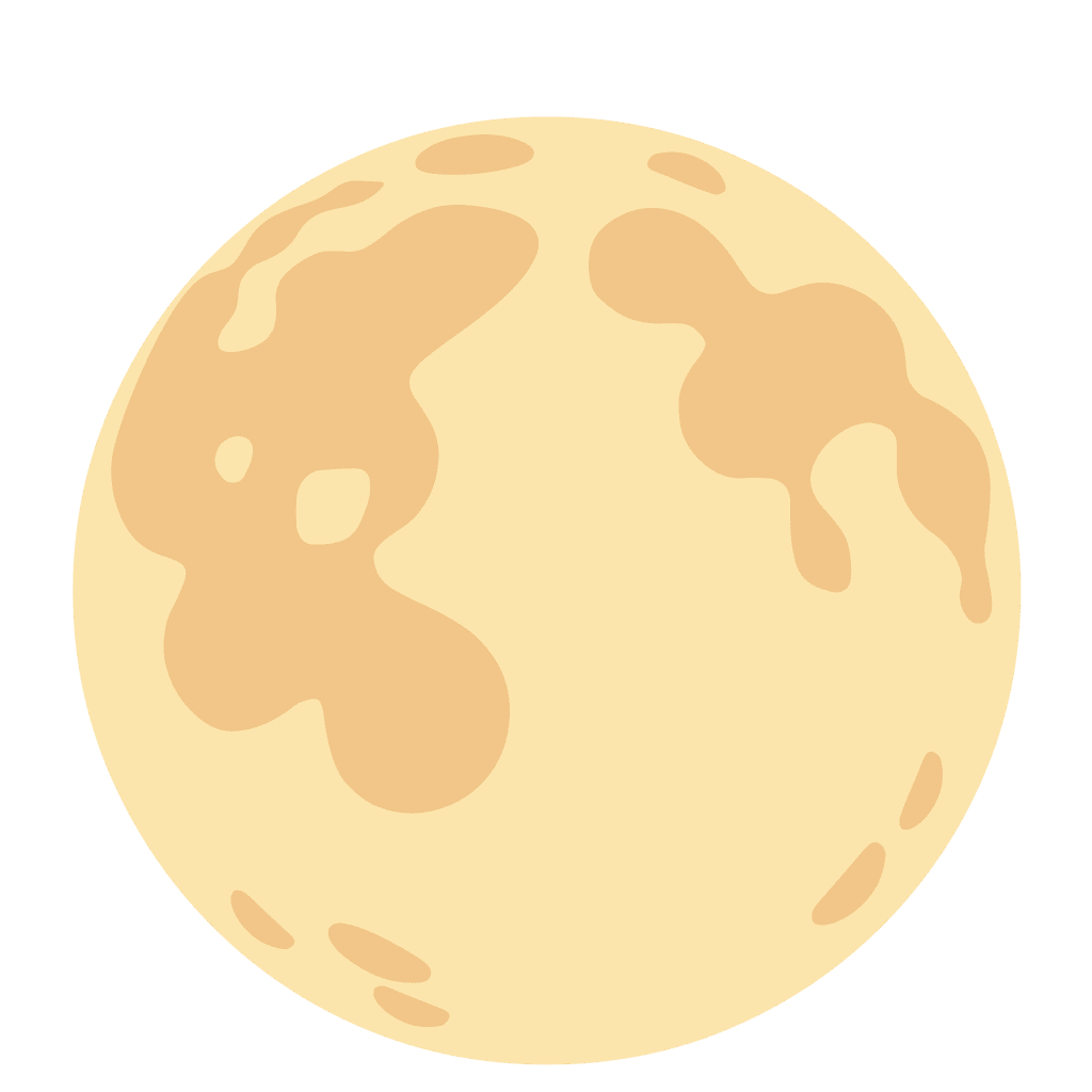 Flat yellow full moon vector icon with visible craters isolated on a transparent background.