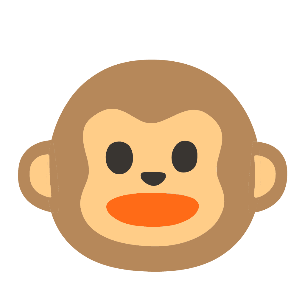 Cute flat cartoon monkey face vector icon isolated on a transparent background.