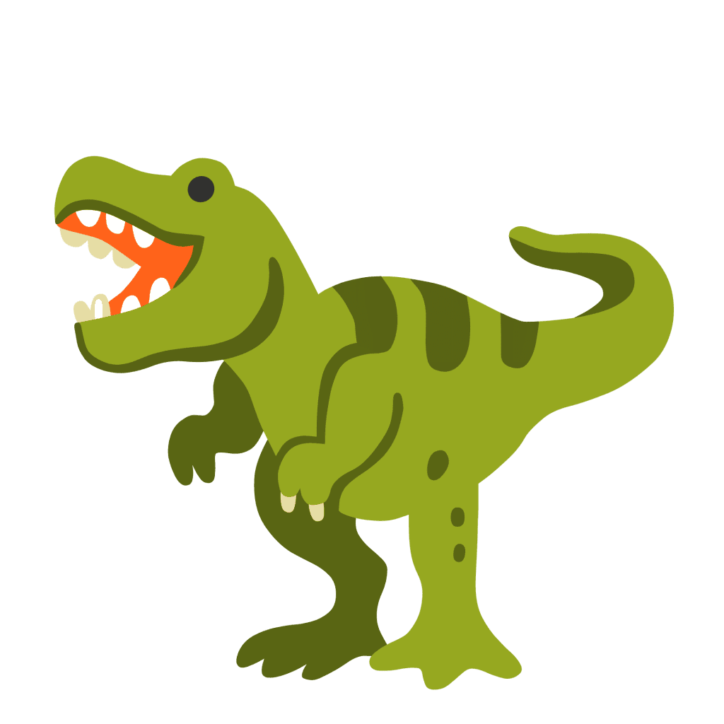 Flat cartoon green T-Rex dinosaur vector icon with open mouth and sharp teeth isolated on a transparent background.