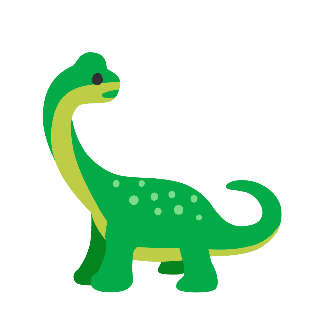 Flat cartoon green long-neck sauropod dinosaur vector icon with light green spots isolated on a transparent background.